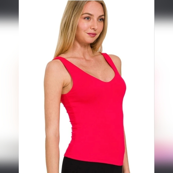 SET!! Great For 4th Of July!! Love Tree Blue Linen Shorts- Red Zenana Tank - Picture 3 of 8